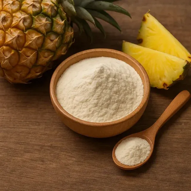 Pineapple and enzyme powder, illustrating bromelain
